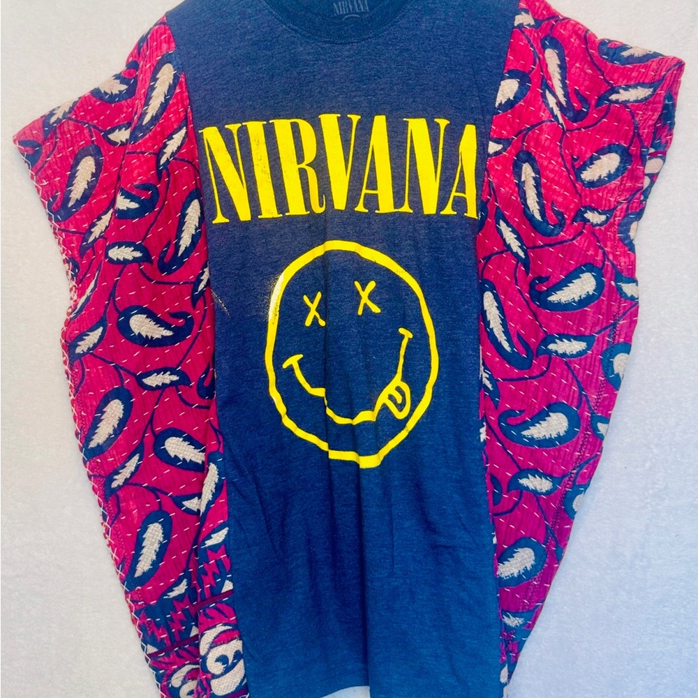 NIRVANA Blue Festival Poncho with Kantha sleeves.